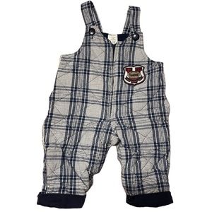 Lined Navy Blue Plaid Quilted Overalls